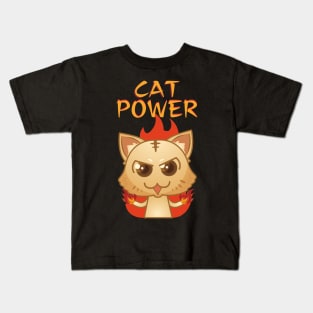 Cat Power In Flames Kids T-Shirt